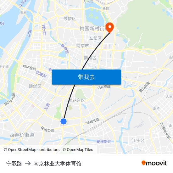宁双路 to 南京林业大学体育馆 map
