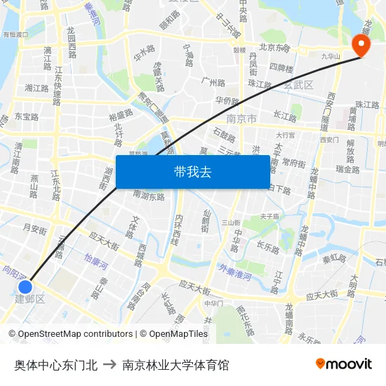 奥体中心东门北 to 南京林业大学体育馆 map