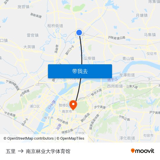 五里 to 南京林业大学体育馆 map