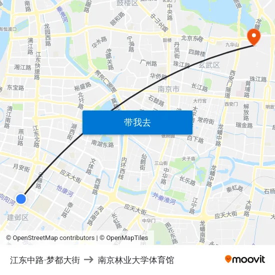 江东中路·梦都大街 to 南京林业大学体育馆 map
