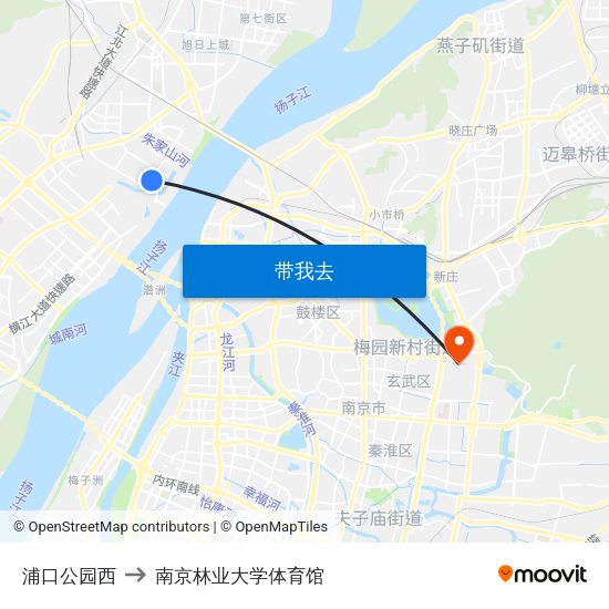 浦口公园西 to 南京林业大学体育馆 map