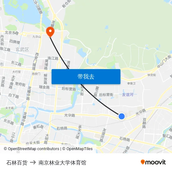 石林百货 to 南京林业大学体育馆 map