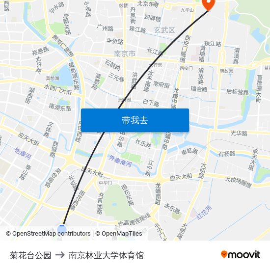 菊花台公园 to 南京林业大学体育馆 map