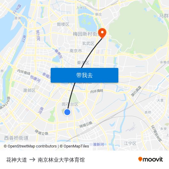 花神大道 to 南京林业大学体育馆 map