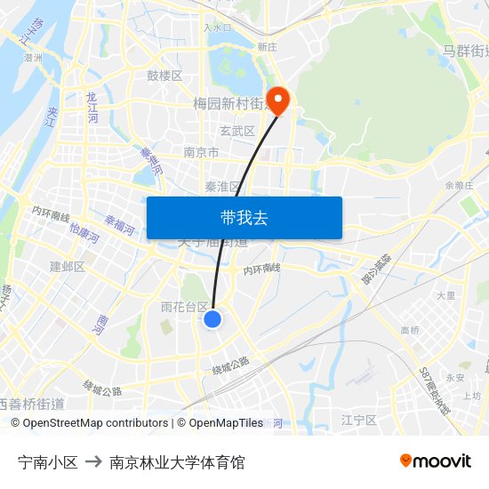 宁南小区 to 南京林业大学体育馆 map