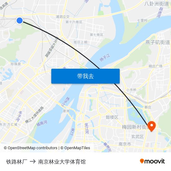 铁路林厂 to 南京林业大学体育馆 map