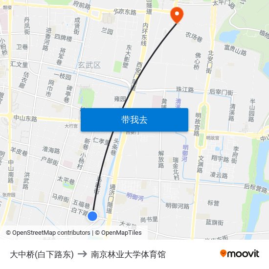 大中桥(白下路东) to 南京林业大学体育馆 map