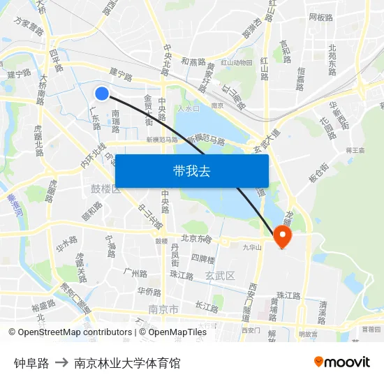 钟阜路 to 南京林业大学体育馆 map