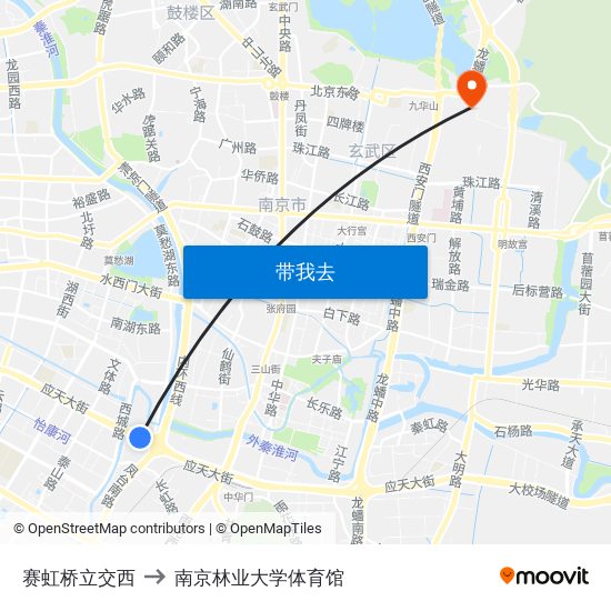 赛虹桥立交西 to 南京林业大学体育馆 map