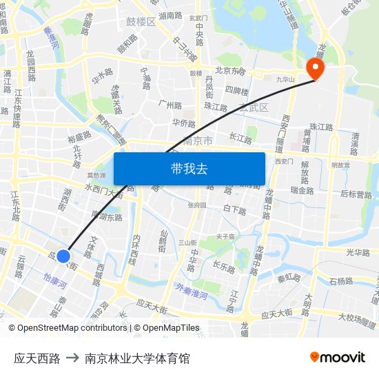 应天西路 to 南京林业大学体育馆 map