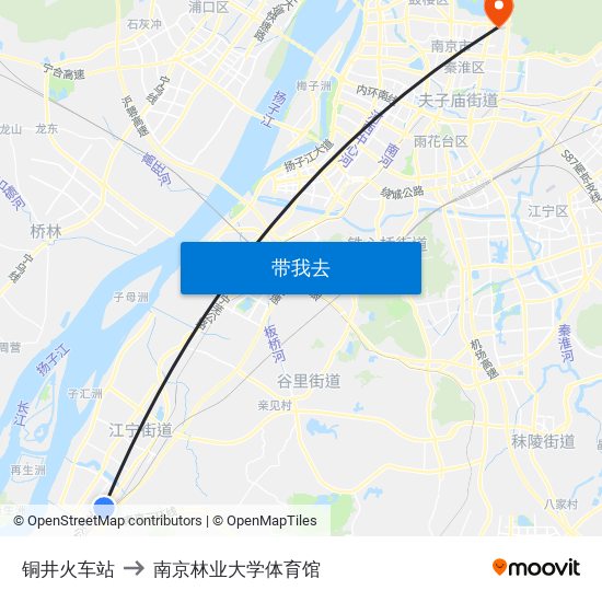 铜井火车站 to 南京林业大学体育馆 map