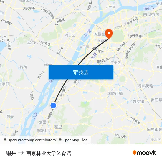 铜井 to 南京林业大学体育馆 map