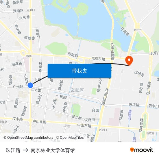 珠江路 to 南京林业大学体育馆 map