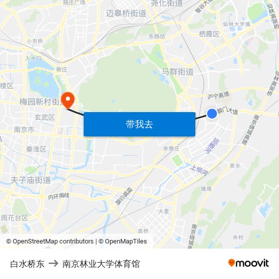 白水桥东 to 南京林业大学体育馆 map