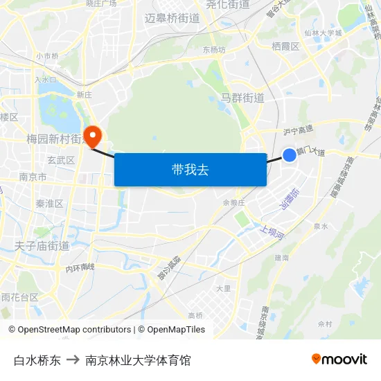白水桥东 to 南京林业大学体育馆 map