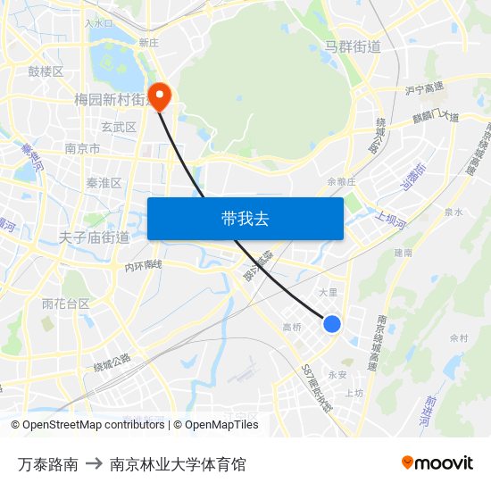 万泰路南 to 南京林业大学体育馆 map