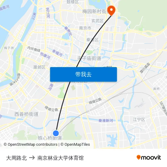 大周路北 to 南京林业大学体育馆 map