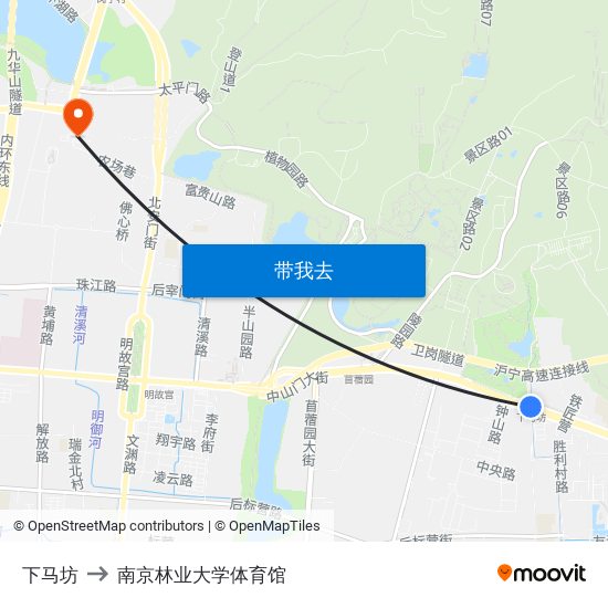 下马坊 to 南京林业大学体育馆 map