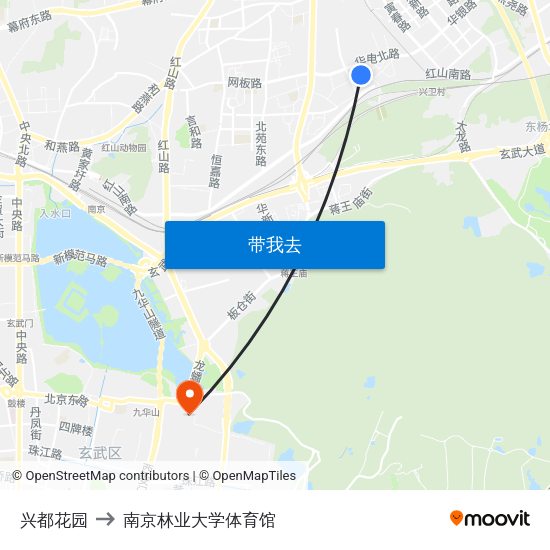 兴都花园 to 南京林业大学体育馆 map