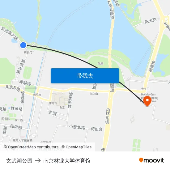 玄武湖公园 to 南京林业大学体育馆 map