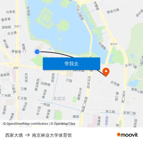 西家大塘 to 南京林业大学体育馆 map