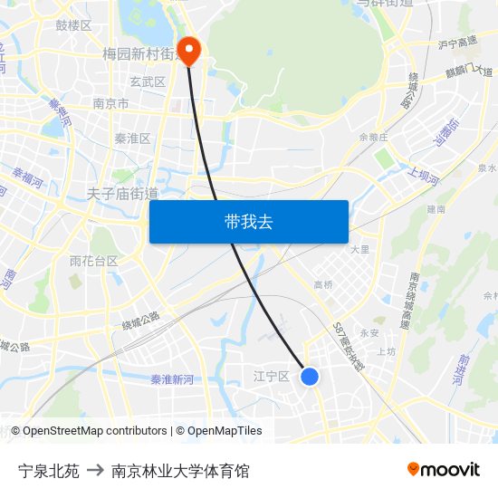 宁泉北苑 to 南京林业大学体育馆 map