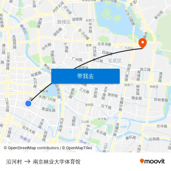 沿河村 to 南京林业大学体育馆 map