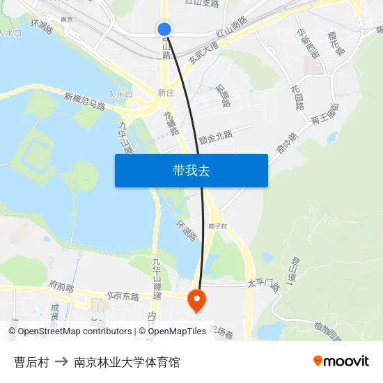 曹后村 to 南京林业大学体育馆 map