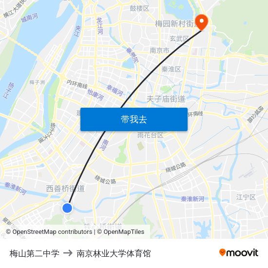 梅山第二中学 to 南京林业大学体育馆 map