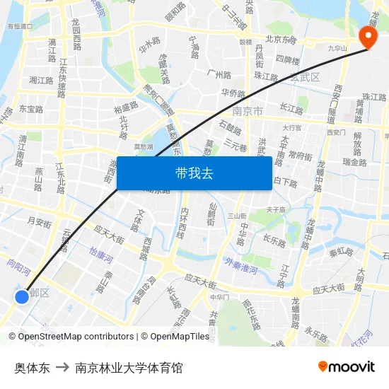 奥体东 to 南京林业大学体育馆 map