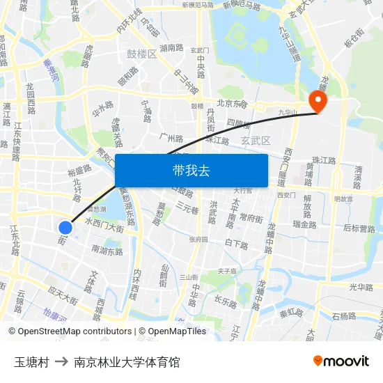 玉塘村 to 南京林业大学体育馆 map