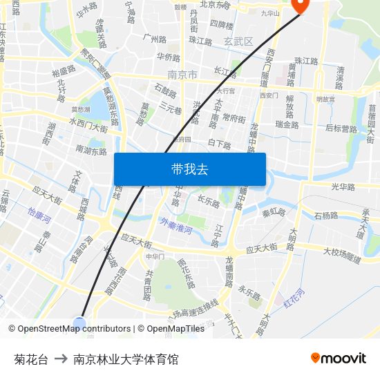 菊花台 to 南京林业大学体育馆 map