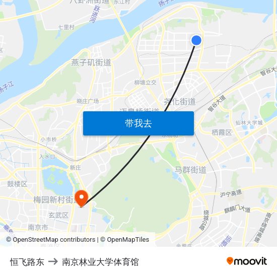 恒飞路东 to 南京林业大学体育馆 map