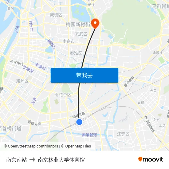 南京南站 to 南京林业大学体育馆 map
