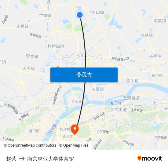 赵营 to 南京林业大学体育馆 map