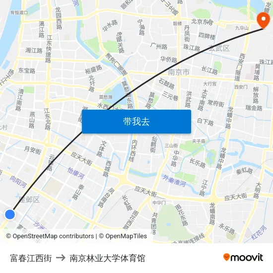 富春江西街 to 南京林业大学体育馆 map
