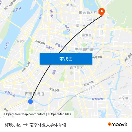 梅欣小区 to 南京林业大学体育馆 map