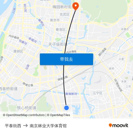 平泰街西 to 南京林业大学体育馆 map