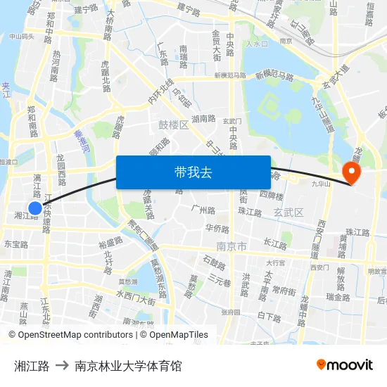 湘江路 to 南京林业大学体育馆 map