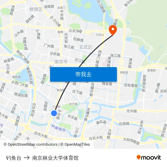 钓鱼台 to 南京林业大学体育馆 map