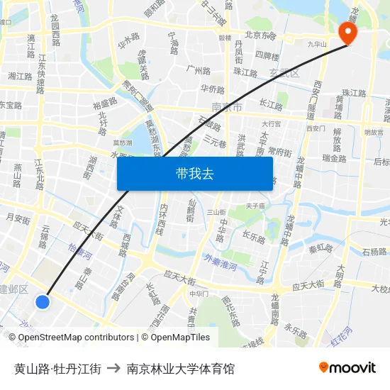 黄山路·牡丹江街 to 南京林业大学体育馆 map