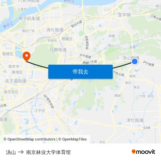汤山 to 南京林业大学体育馆 map