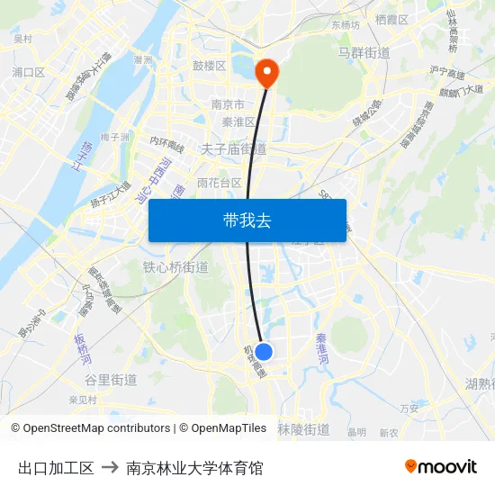 出口加工区 to 南京林业大学体育馆 map