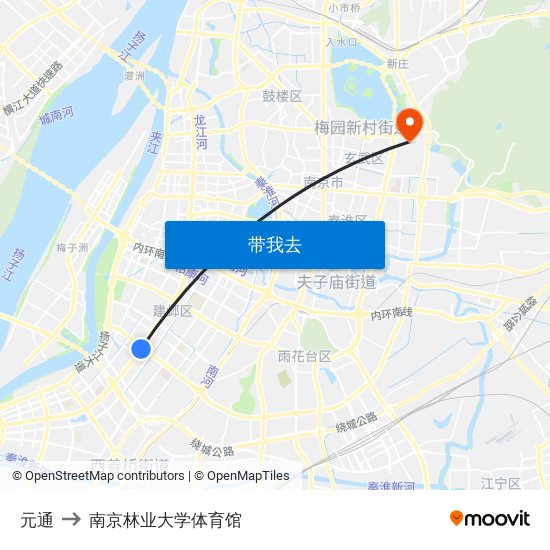 元通 to 南京林业大学体育馆 map