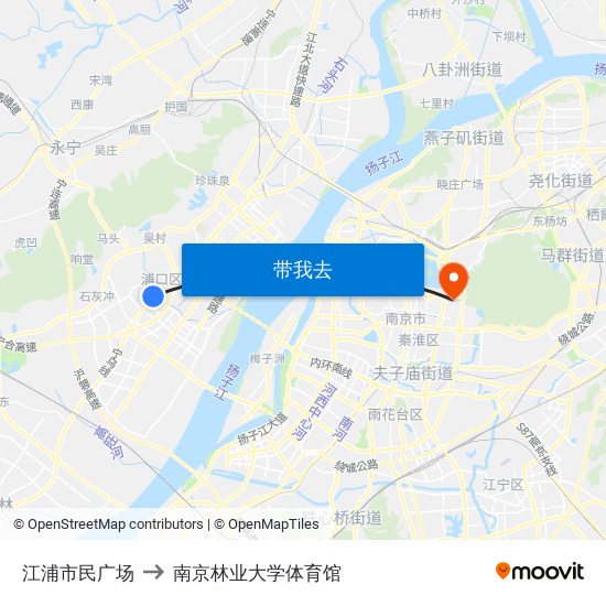 江浦市民广场 to 南京林业大学体育馆 map