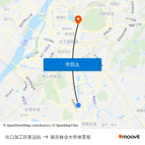 出口加工区客运站 to 南京林业大学体育馆 map