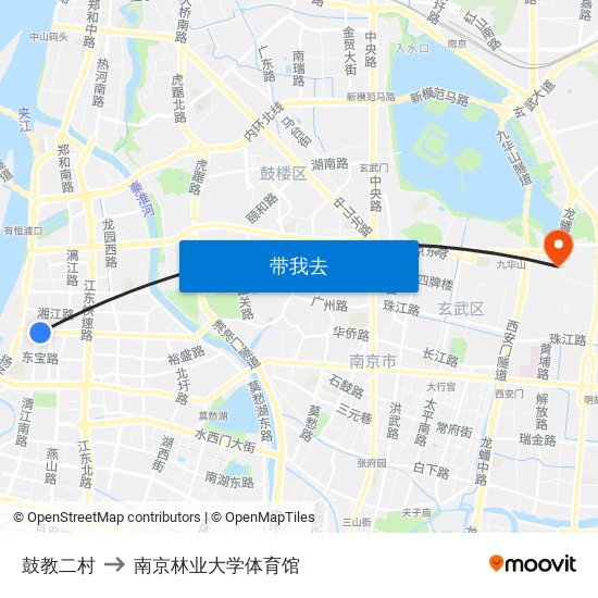 鼓教二村 to 南京林业大学体育馆 map