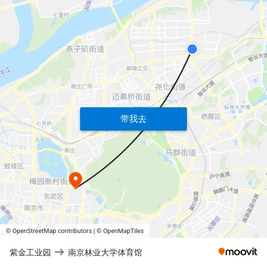 紫金工业园 to 南京林业大学体育馆 map