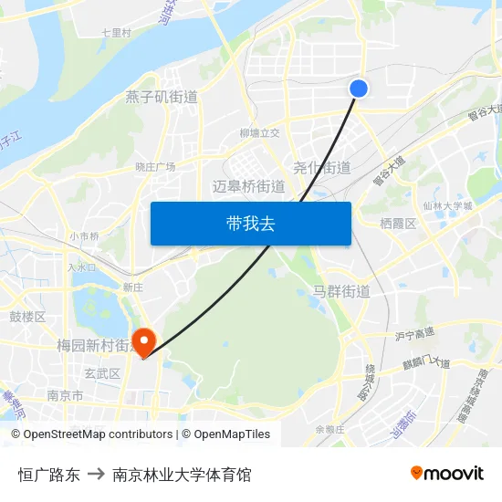恒广路东 to 南京林业大学体育馆 map