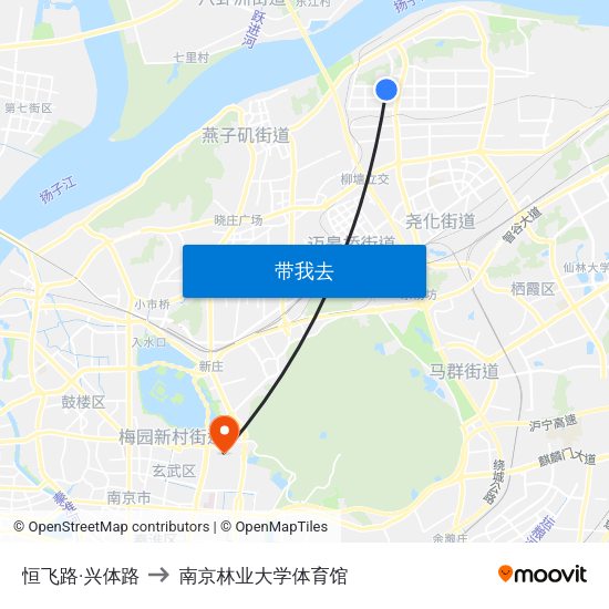 恒飞路·兴体路 to 南京林业大学体育馆 map